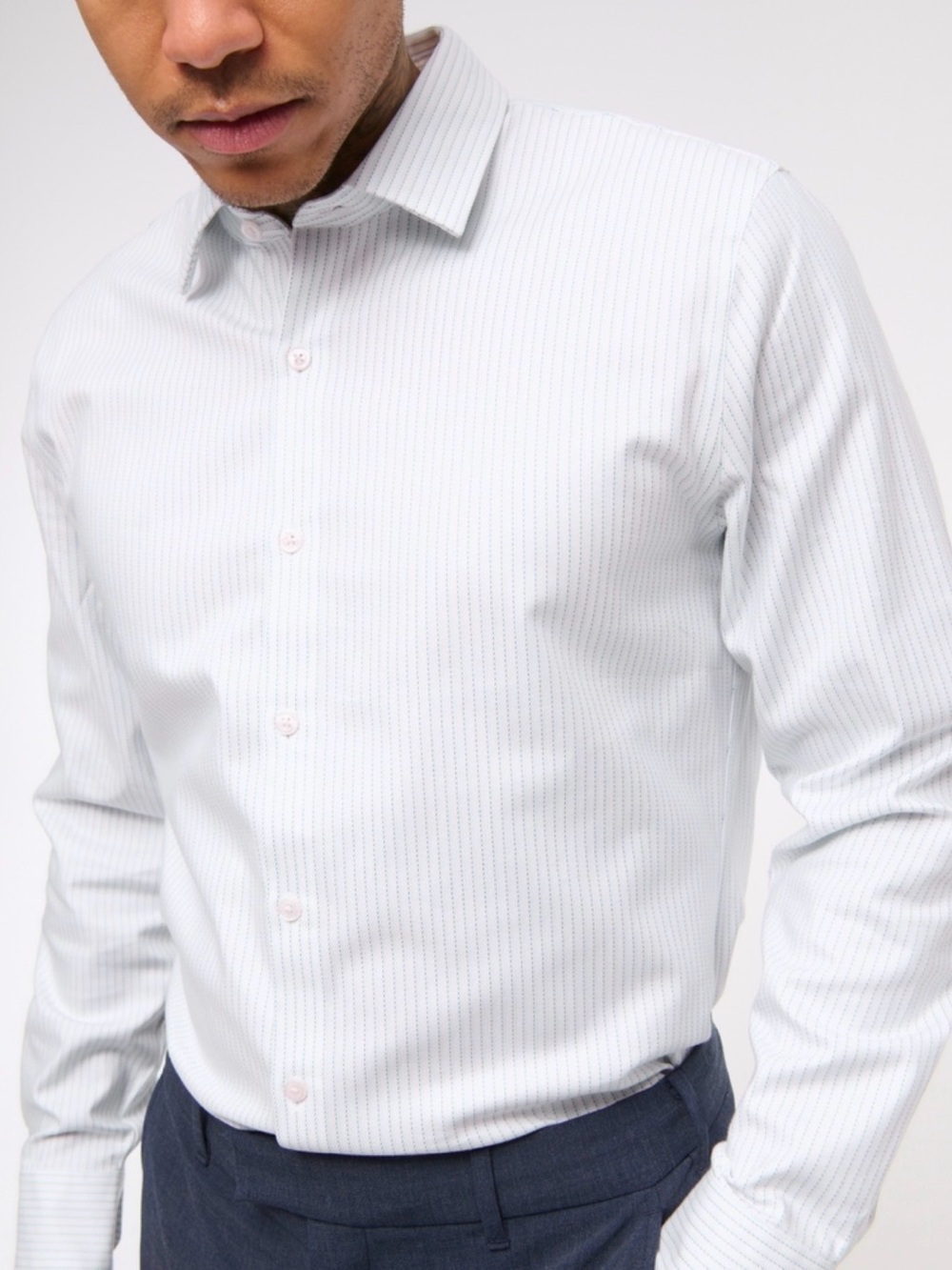 A&F Collin’s Light Blue Stripe Button-Up Shirt